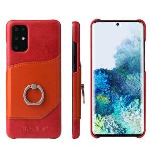 For Galaxy S20 Fierre Shann Oil Wax Texture Genuine Leather Back Cover Case with 360 Degree Rotation Holder & Card Slot(Red) (FIERRE SHANN) (OEM)