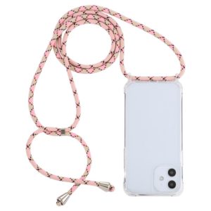 For iPhone 12 mini Transparent Acrylic Airbag Shockproof Phone Protective Case with Lanyard (Pink Apricot Coffee) (OEM)