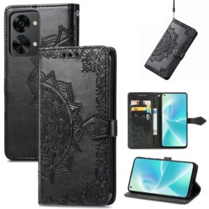 For OnePlus Nord 2T Mandala Flower Embossed Horizontal Flip Leather Phone Case(Black) (OEM)
