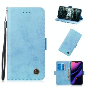 For iPhone 11 Pro Max Retro Horizontal Flip Leather Case with Card Slot & Holder(Blue) (OEM)
