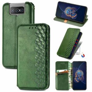 For Asus Zenfone 8 Flip Cubic Grid Pressed Horizontal Flip Magnetic PU Leather Case with Holder & Card Slots & Wallet(Green) (OEM)