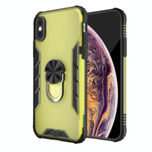 For iPhone X / XS Magnetic Frosted PC + Matte TPU Shockproof Case with Ring Holder(Olive Yellow) (OEM)
