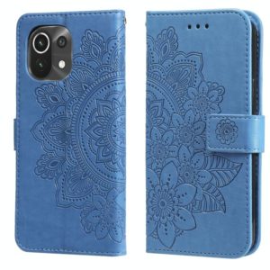 For Xiaomi Mi 11 7-petal Flowers Embossing Pattern Horizontal Flip PU Leather Case with Holder & Card Slots & Wallet & Photo Frame(Blue) (OEM)