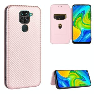 For Xiaomi Redmi Note 9 Carbon Fiber Texture Horizontal Flip TPU + PC + PU Leather Case with Card Slot(Pink) (OEM)