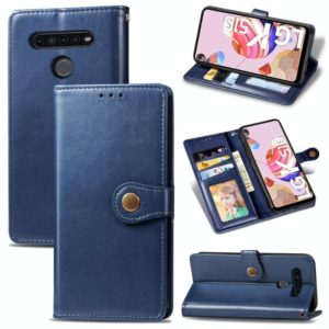 For LG K51S Retro Solid Color Leather Buckle Phone Case with Lanyard & Photo Frame & Card Slot & Wallet & Stand Function(Blue) (OEM)