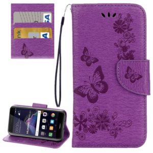 For Huawei P8 Lite (2017) Butterflies Embossing Horizontal Flip Leather Case with Holder & Card Slots & Wallet & Lanyard (Purple) (OEM)