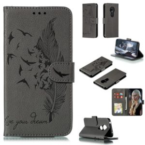 Feather Pattern Litchi Texture Horizontal Flip Leather Case with Wallet & Holder & Card Slots For Motorola Moto G7 Play(Gray) (OEM)