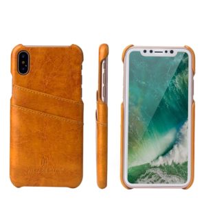 For iPhone X / XS Fierre Shann Retro Oil Wax Texture PU Leather Case with Card Slots(Yellow) (OEM)