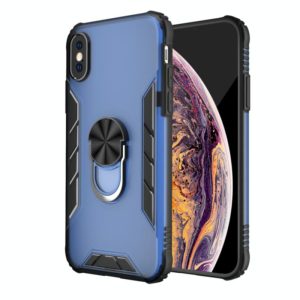For iPhone XS Max Magnetic Frosted PC + Matte TPU Shockproof Case with Ring Holder(Classic Blue) (OEM)
