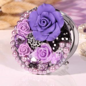 Handmade Makeup Mirror Purple Rose Portable Double-side Mirror (OEM)