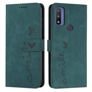 For Motorola G Pure Skin Feel Heart Pattern Leather Phone Case(Green) (OEM)