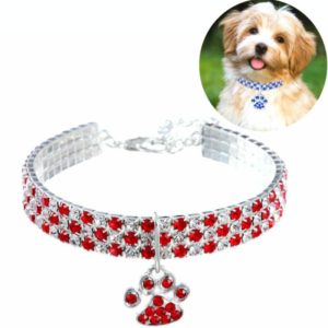 Pet Collar Diamond Elastic Cat And Dog Necklace Jewelry, Size:M(Red White) (OEM)