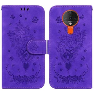 For Tecno Spark 6 Butterfly Rose Embossed Leather Phone Case(Purple) (OEM)