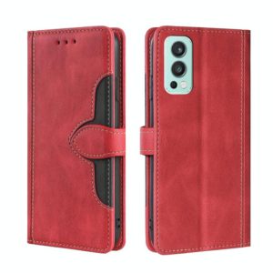 For OnePlus Nord 2 5G Skin Feel Straw Hat Magnetic Buckle Leather Phone Case(Red) (OEM)