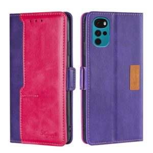 For Motorola Moto G22 Contrast Color Side Buckle Leather Phone Case(Purple + Rose Red) (OEM)