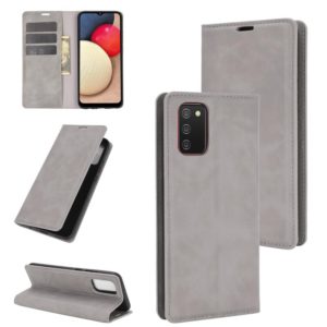 For Samsung Galaxy A02s (EU Version) Retro-skin Business Magnetic Suction Leather Case with Holder & Card Slots & Wallet(Grey) (OEM)