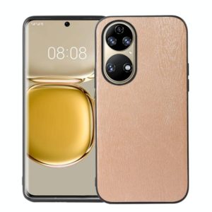 For Huawei P50 Wood Texture PU Phone Case(Gold) (OEM)