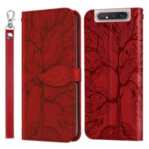 For Samsung Galaxy A80 / A90 Life of Tree Embossing Pattern Horizontal Flip Leather Case with Holder & Card Slot & Wallet & Photo Frame & Lanyard(Red) (OEM)
