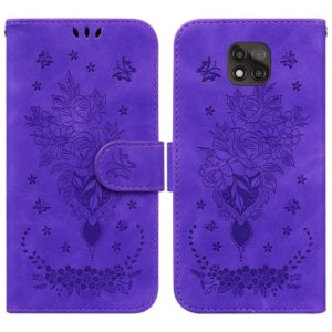 For Motorola Moto G Power 2021 Butterfly Rose Embossed Leather Phone Case(Purple) (OEM)