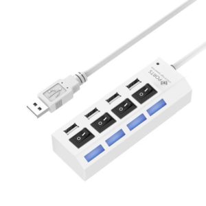 4 Ports USB Hub 2.0 USB Splitter High Speed 480Mbps with ON/OFF Switch, 4 LED(White) (OEM)