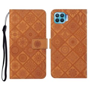 For OPPO Reno4 Lite Ethnic Style Embossed Pattern Horizontal Flip Leather Case with Holder & Card Slots & Wallet & Lanyard(Brown) (OEM)