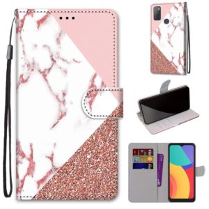 For Alcatel 3L 2021 Coloured Drawing Cross Texture Horizontal Flip PU Leather Case with Holder & Card Slots & Wallet & Lanyard(Pink Stone Texture) (OEM)