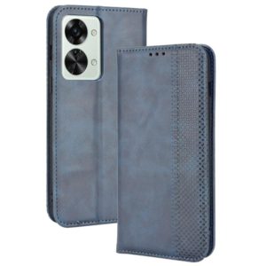 For OnePlus Nord 2T Magnetic Buckle Retro Crazy Horse Leather Phone Case(Blue) (OEM)