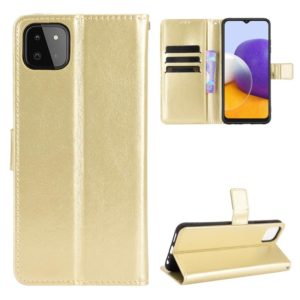 For Samsung Galaxy A22 5G Crazy Horse Texture Horizontal Flip Leather Case with Holder & Card Slots & Lanyard(Gold) (OEM)