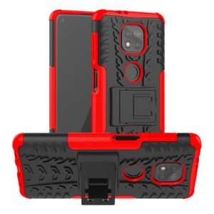 For Motorola Moto G Power (2021) Tire Texture Shockproof TPU+PC Protective Case with Holder(Red) (OEM)