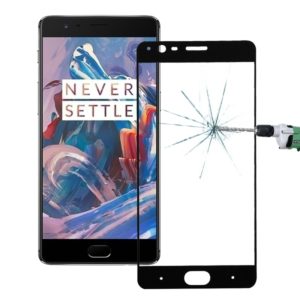 For OnePlus Three 0.26mm 9H Surface Hardness Explosion-proof Colorized Silk-screen Tempered Glass Full Screen Film(Black) (OEM)
