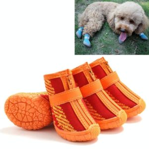 4 PCS / Set Breathable Non-slip Wear-resistant Dog Shoes Pet Supplies, Size: 4.3x4.8cm(Red Orange) (OEM)
