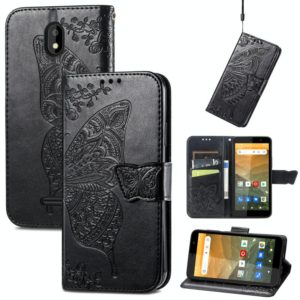 For Vodafone Smart E11 Butterfly Love Flowers Embossed Horizontal Flip Leather Case with Holder & Card Slots & Wallet & Lanyard(Black) (OEM)