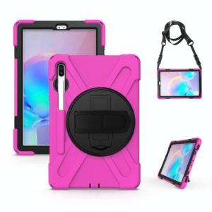 For Samsung Galaxy Tab S6 10.5 inch T860 / T865 Shockproof Colorful Silicone + PC Protective Case with Holder & Shoulder Strap & Hand Strap & Pen Slot(Rose Red) (OEM)