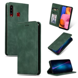 For Galaxy A20S Retro Skin Feel Business Magnetic Horizontal Flip Leather Case(Army Green) (OEM)