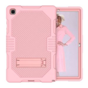For Samsung Galaxy Tab A7 10.4 (2020) T500 / T505 Contrast Color Robot Shockproof Silicon + PC Protective Case with Holder & Pen Slot(Rose Gold) (OEM)
