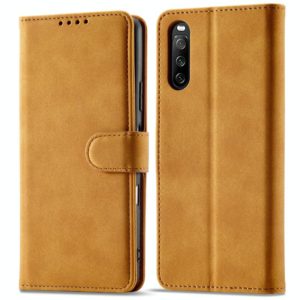 For Sony Xperia 10 III Frosted Anti-theft Brush Horizontal Flip Leather Phone Case(Yellow) (OEM)