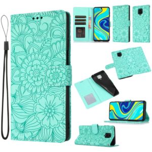 For Xiaomi Redmi Note 9 Pro Skin Feel Embossed Sunflower Horizontal Flip Leather Case with Holder & Card Slots & Wallet & Lanyard(Green) (OEM)
