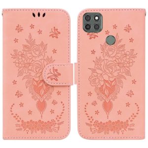 For Motorola Moto G9 Power Butterfly Rose Embossed Leather Phone Case(Pink) (OEM)