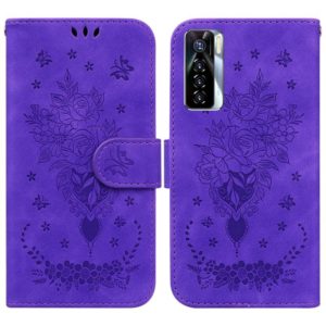 For Tecno Camon 17 Pro Butterfly Rose Embossed Leather Phone Case(Purple) (OEM)
