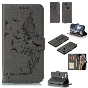 Feather Pattern Litchi Texture Horizontal Flip Leather Case with Wallet & Holder & Card Slots For Google Pixel 3 XL(Gray) (OEM)