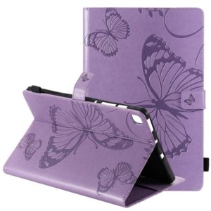 For Samsung Galaxy S6 Lite P610 Pressed Printing Butterfly Pattern Horizontal Flip Leather Case with Holder & Card Slots & Wallet & Sleep / Wake-up Function (Purple) (OEM)