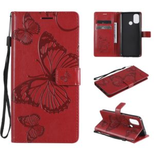 For OnePlus Nord N100 5G 3D Butterflies Embossing Pattern Horizontal Flip Leather Case with Holder & Card Slot & Wallet(Red) (OEM)
