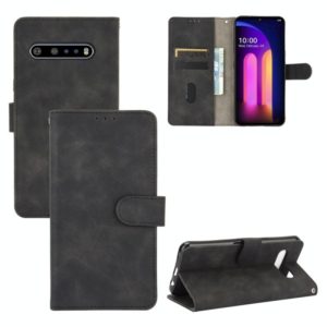 For LG V60 ThinQ 5G Solid Color Skin Feel Magnetic Buckle Horizontal Flip Calf Texture PU Leather Case with Holder & Card Slots & Wallet(Black) (OEM)
