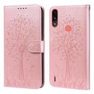 For Motorola Moto E7i Power / E7 Power Tree & Deer Pattern Pressed Printing Horizontal Flip Leather Phone Case(Pink) (OEM)