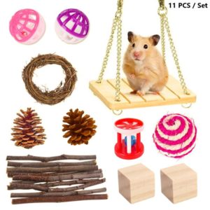 11 PCS / Set Hamster Toy Pet Rabbit Guinea Pig Parrot Play Grinding Wood Toys (OEM)
