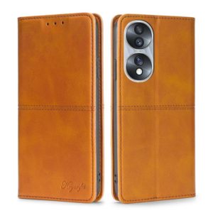 For Honor 70 Cow Texture Magnetic Horizontal Flip Leather Phone Case(Light Brown) (OEM)