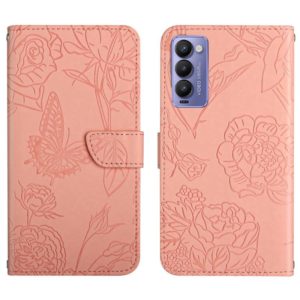 For Tecno Camon 18 P HT03 Skin Feel Butterfly Embossed Flip Leather Phone Case(Pink) (OEM)