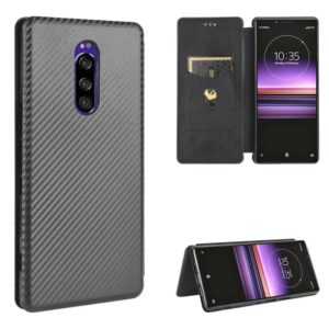 For Sony Xperia 1 Carbon Fiber Texture Horizontal Flip TPU + PC + PU Leather Case with Card Slot(Black) (OEM)