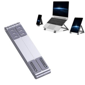 Metal Laptop Stand Computer Cooling Folding Mini Flat Raised Bracket(Silver) (OEM)