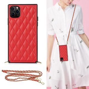 For iPhone 11 Pro Elegant Rhombic Pattern Microfiber Leather +TPU Shockproof Case with Crossbody Strap Chain (Red) (OEM)